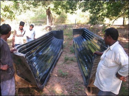 Molds for both halves of the main body is ready to be used to manufacture new boats. Rangarayan assures that building two halves of the body and finally fusing them together gives as strong a boat as if the mold itself is fused and the new boat is made as a single unit. 