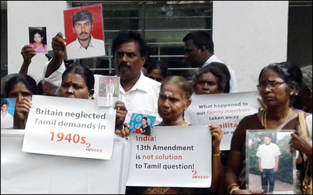 Families of Enforced Disappeared protest in front of US, UK, India and UN missions in Colombo