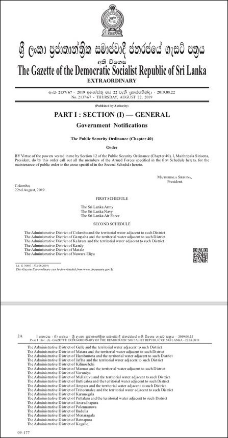 Gazette Notification 22 August 2019